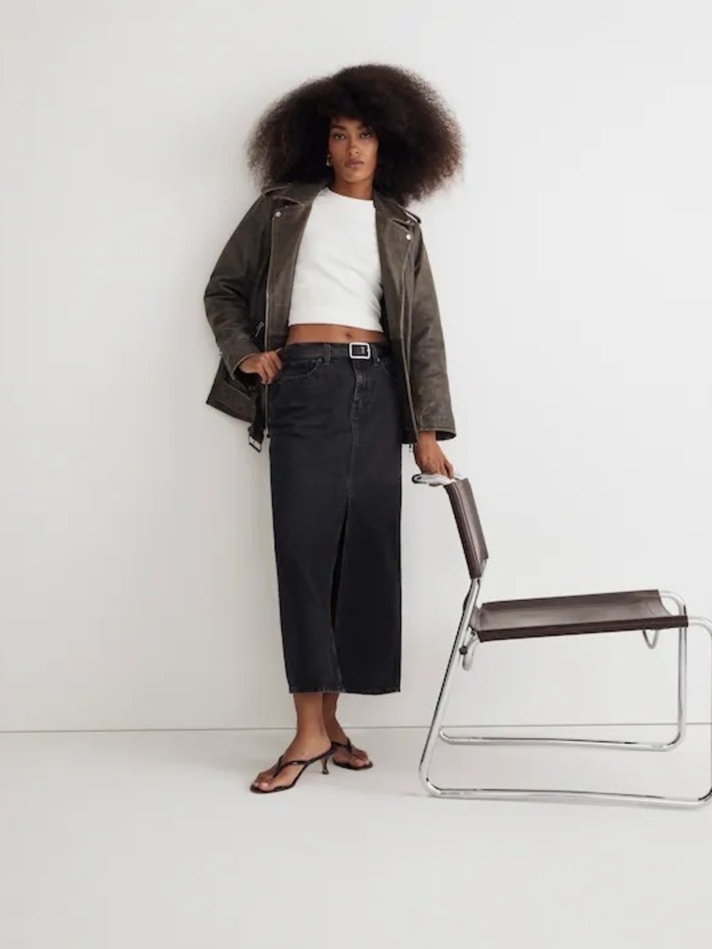Madewell Denim Mid-Rise Maxi Skirt with Front Slit In Lunar Wash